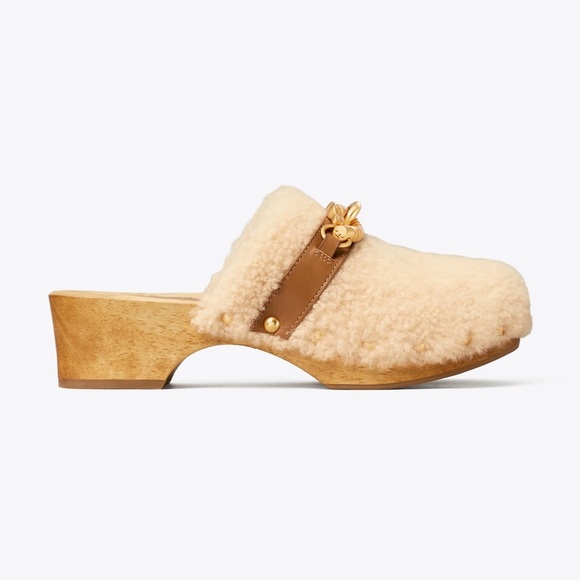 TORY BURCH JESSA SHEARLING CLOG COLOR BUTTERMILK AND ROYAL TAN MADE IN BRAZIL 8 - Picture 2 of 15